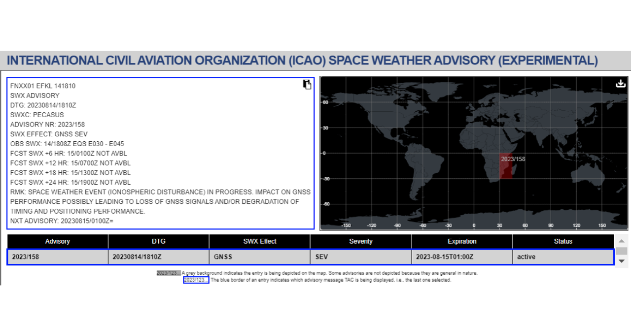ICAO Space Weather Advisories Experimental